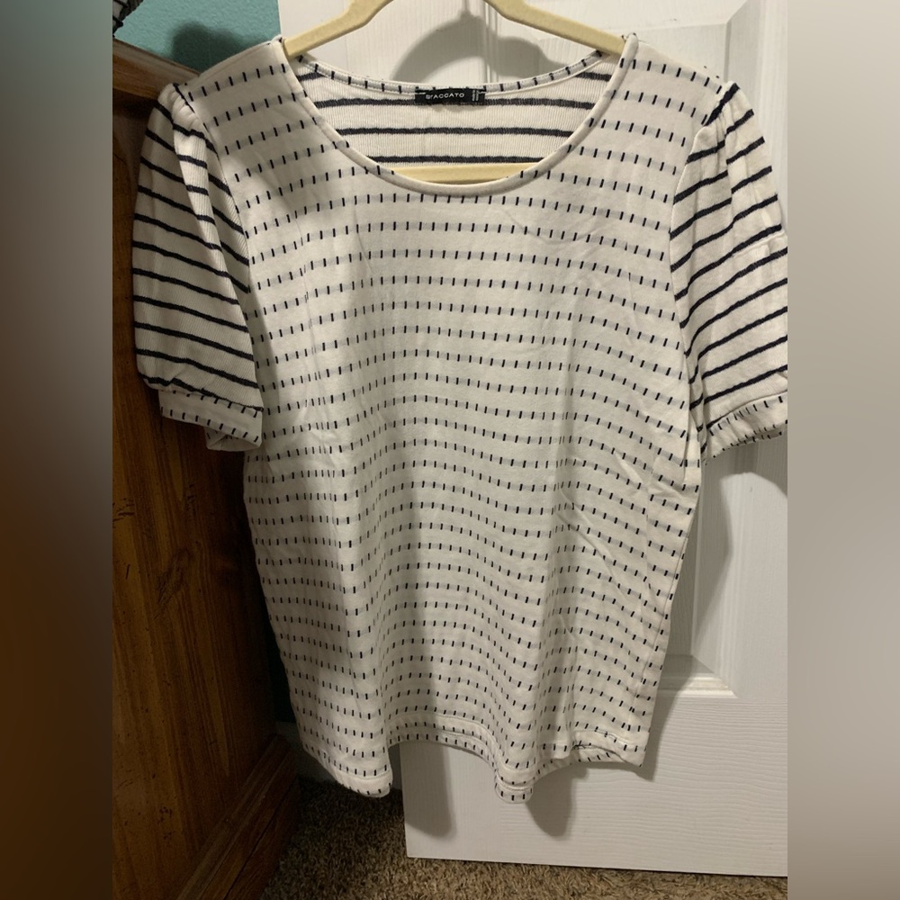 Staccato Blue and White Striped Short Sleeve Tee